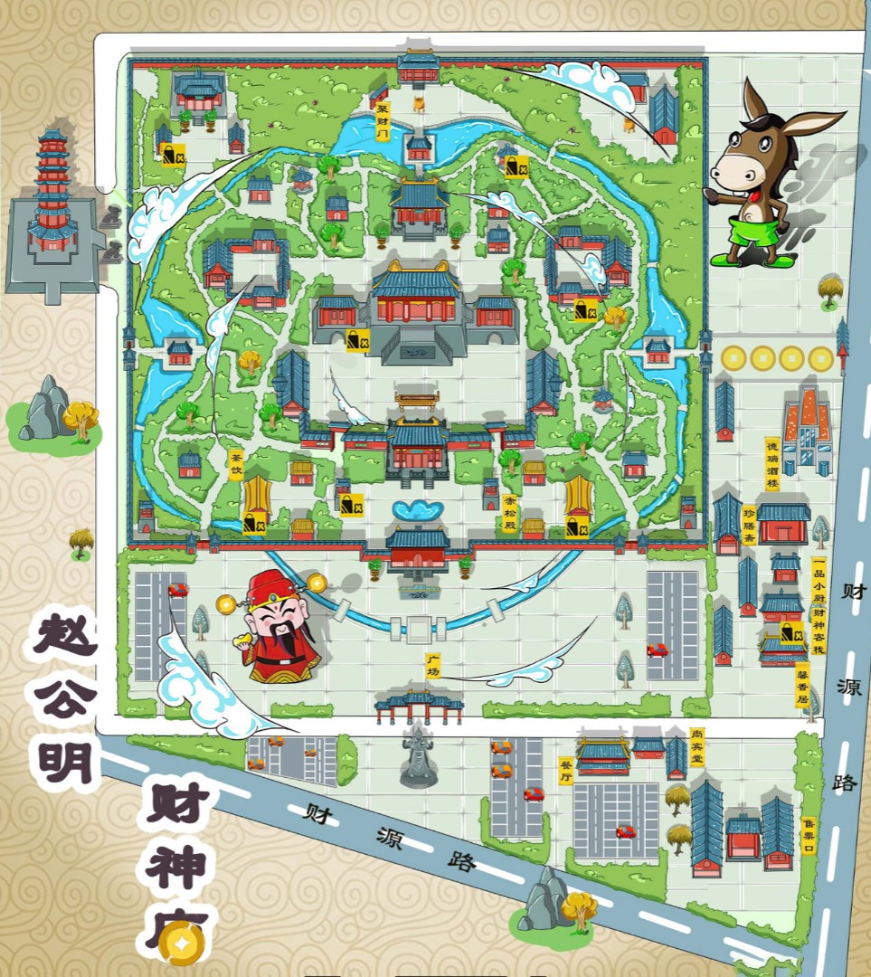 新抚寺庙类手绘地图